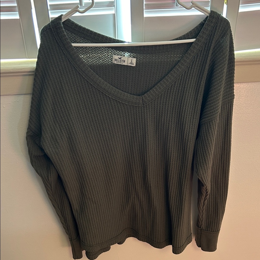 Hollister Dark Green V-Neck Knit Top
